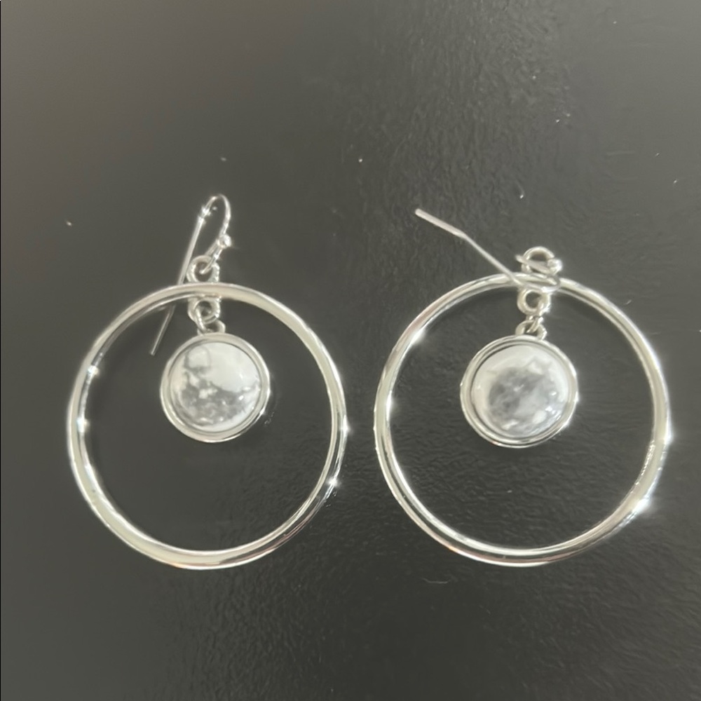 Contemporary Silver and White Dangle Earrings by WBBM